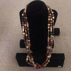 Three Strand Wood Bead Necklace